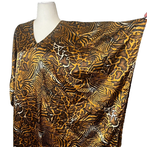 Luxell Kaftan House Dress OS Satin Beads Animal Tiger Zebra Cheetah Print Cover - Picture 2 of 6
